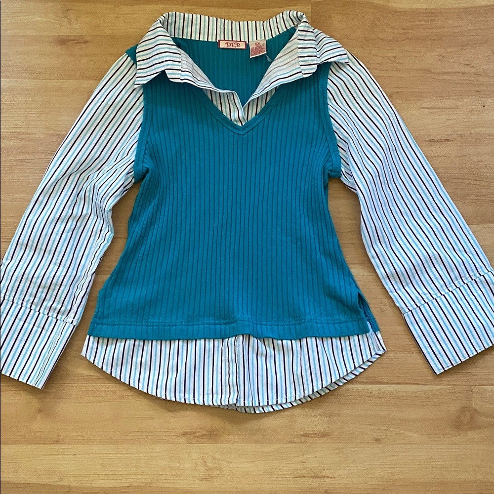 VTG Y2K DEB striped collared blouse M htf